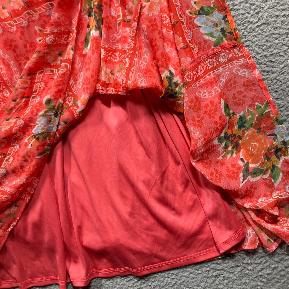 Coral Floral Puff-Sleeve Midi Dress - Picture 6 of 9